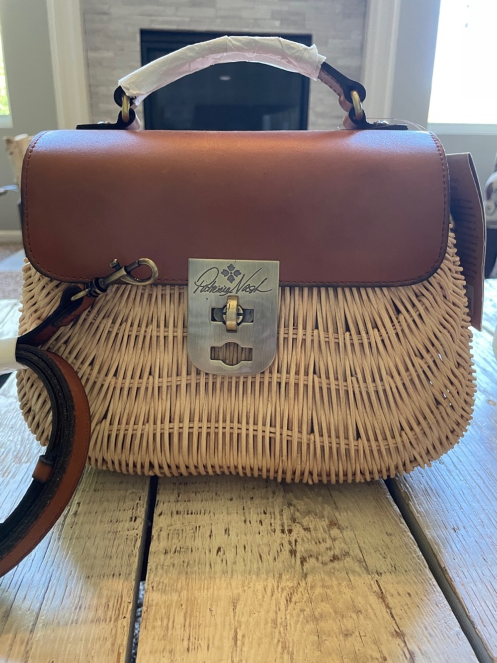 NWT! Patricia Nash Tan Leather & Natural Wicker Shoulder Bag
